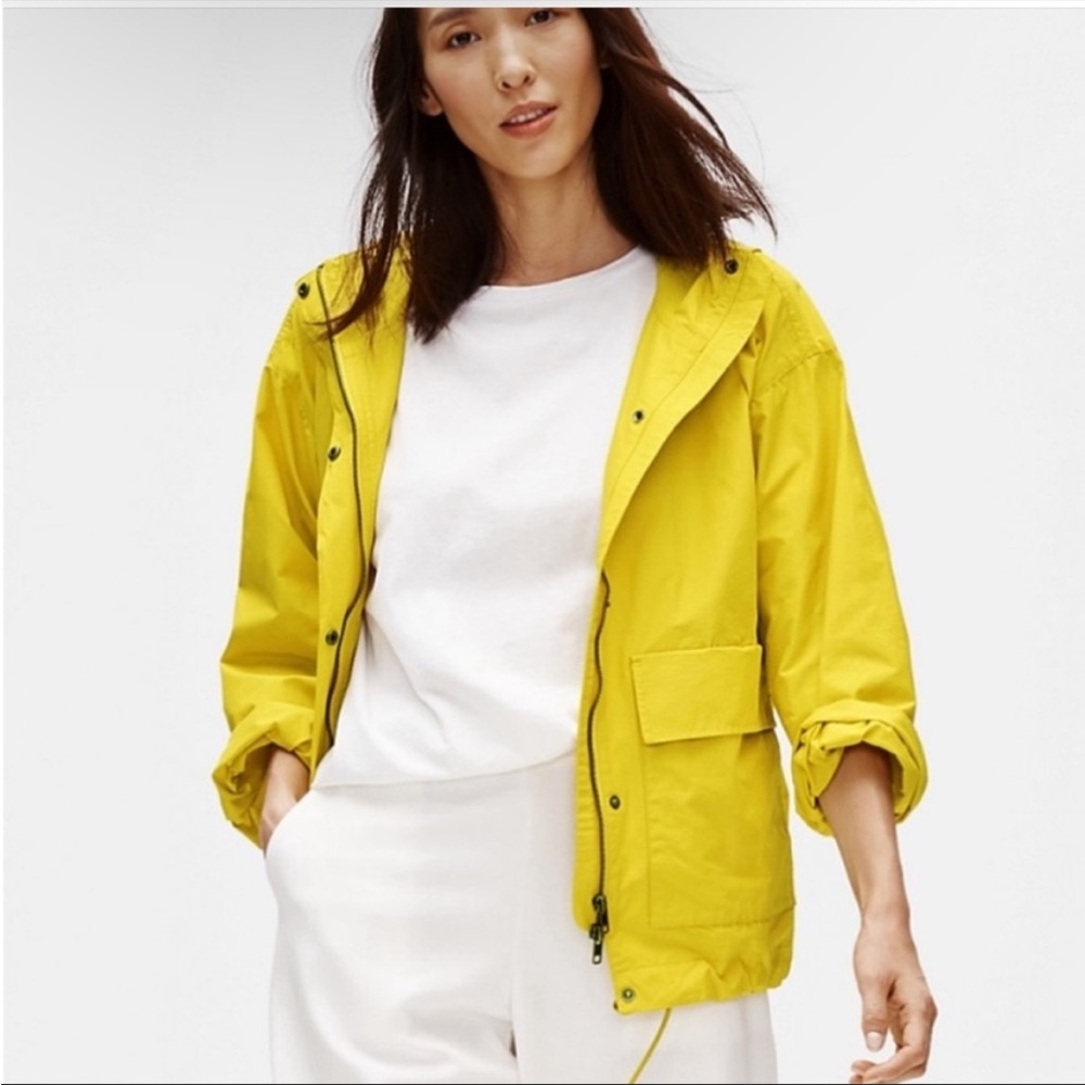 Eileen Fisher Bright Yellow Hooded Anorak Jacket Size Small